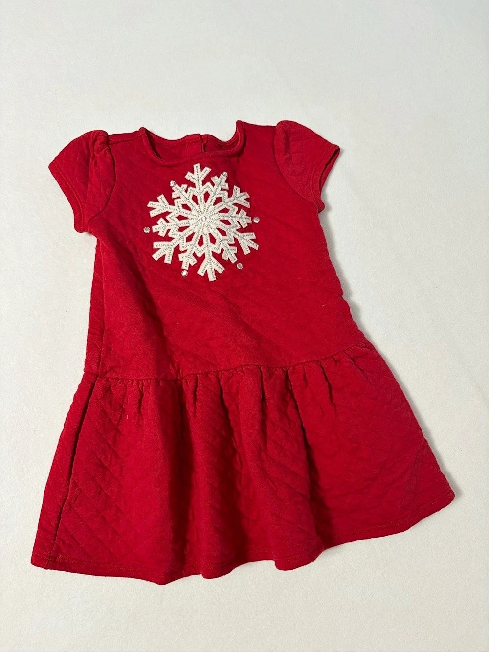 Gymboree Red Quilted Snowflake Dress Girls Waist 3T
